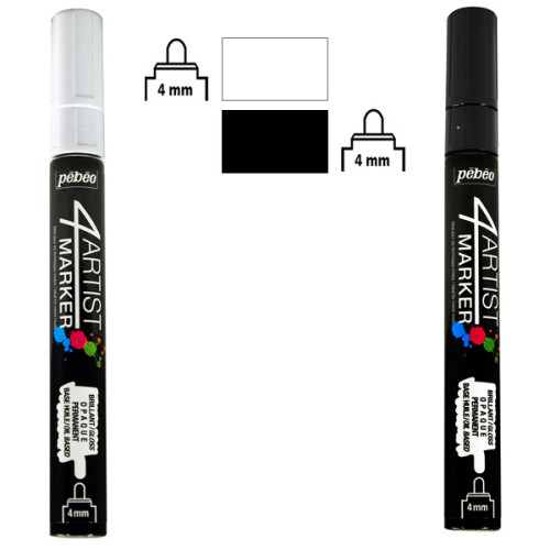 Μαρκαδόροι Σετ 4Artist 2τεμ 4+4mm White-Black Pebeo