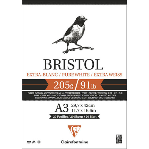 Μπλοκ Bristol 29,7x42cm 205g 20φυλλο Clairefontaine Rhodia