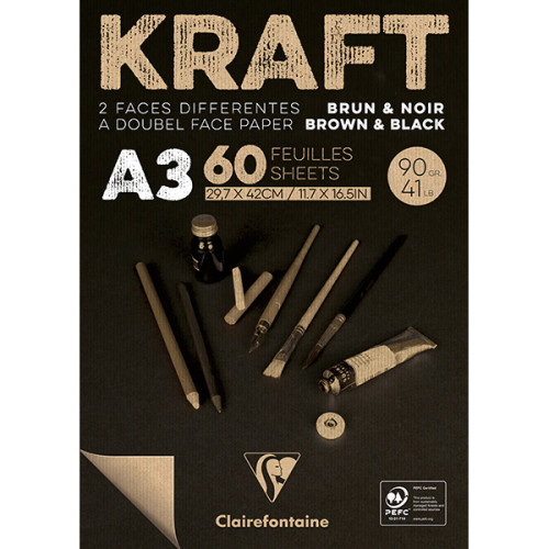 Μπλοκ KRAFT Black & Brown 29,7x42cm 90g 60φ. Clairefontaine Rhodia