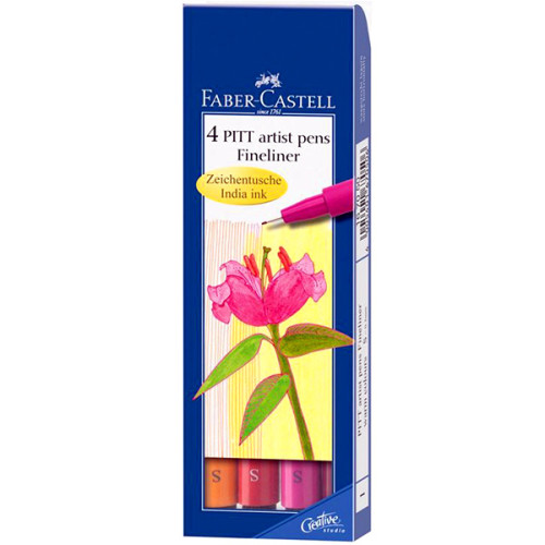 Μαρκαδόροι Pitt Σετ 4τεμ Θερμά Χρώματα Faber Castell