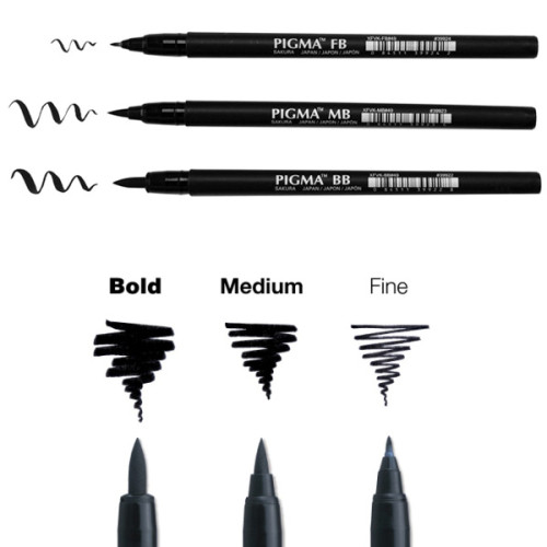 Μαρκαδόροι Σετ Brush 3τεμ Black FB, MB, BB Sakura