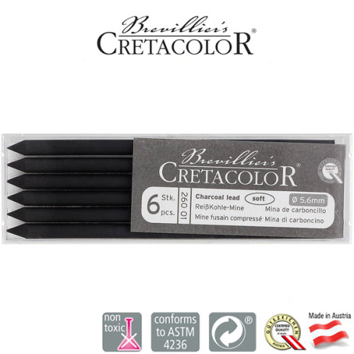 Μύτη 5,6mm Κάρβουνο Soft 6τεμ Cretacolor